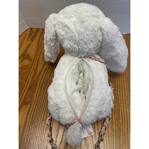 White with sqeuins Bunny Rabbit Plush Purse Gold Strap 8” X 10” - for children - Picture 8 of 12